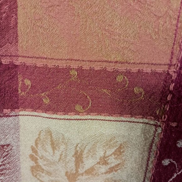 Vintage Floral Plaid Cotton Tablecloth Rust Orange Jacquard Weave Leaf Pattern - Picture 7 of 11
